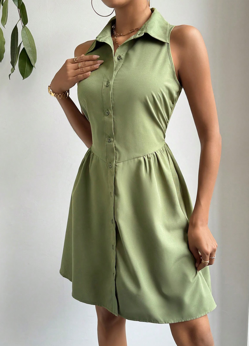 Светло-зеленое кэжуал платье рубашка SHEIN однотонное