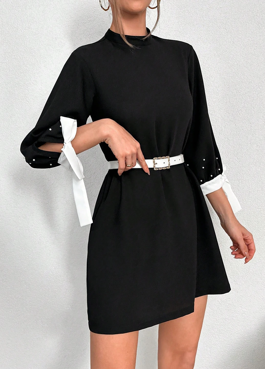 Черное кэжуал платье а-силуэт SHEIN однотонное