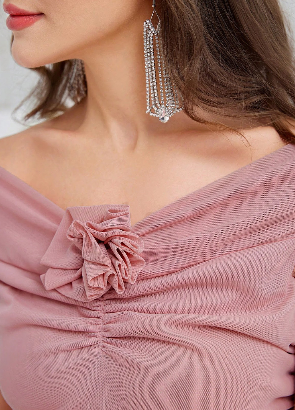 Пудрова вечірня сукня годе SHEIN однотонна