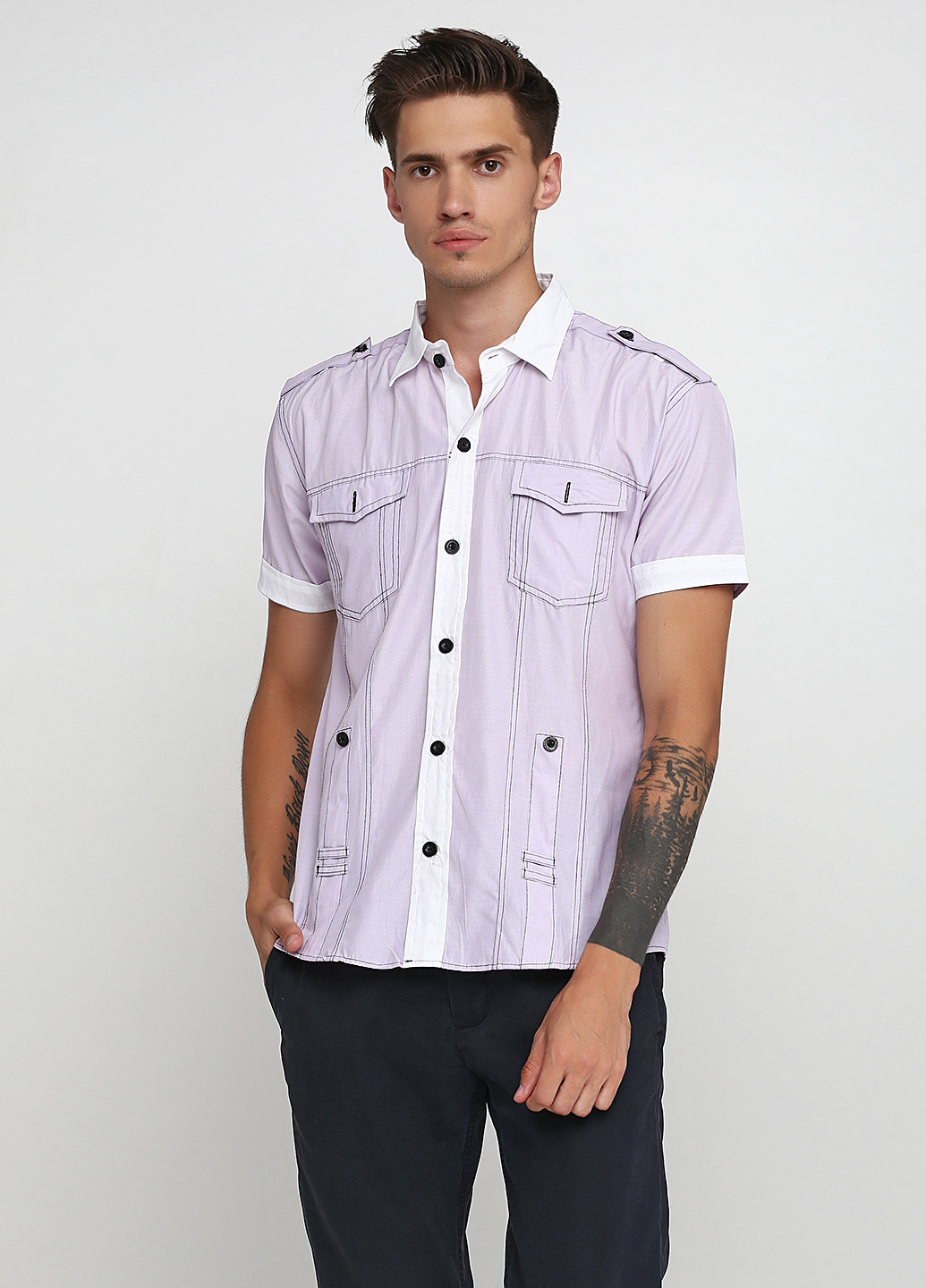 Бледно-фиолетовая кэжуал рубашка в полоску N & V