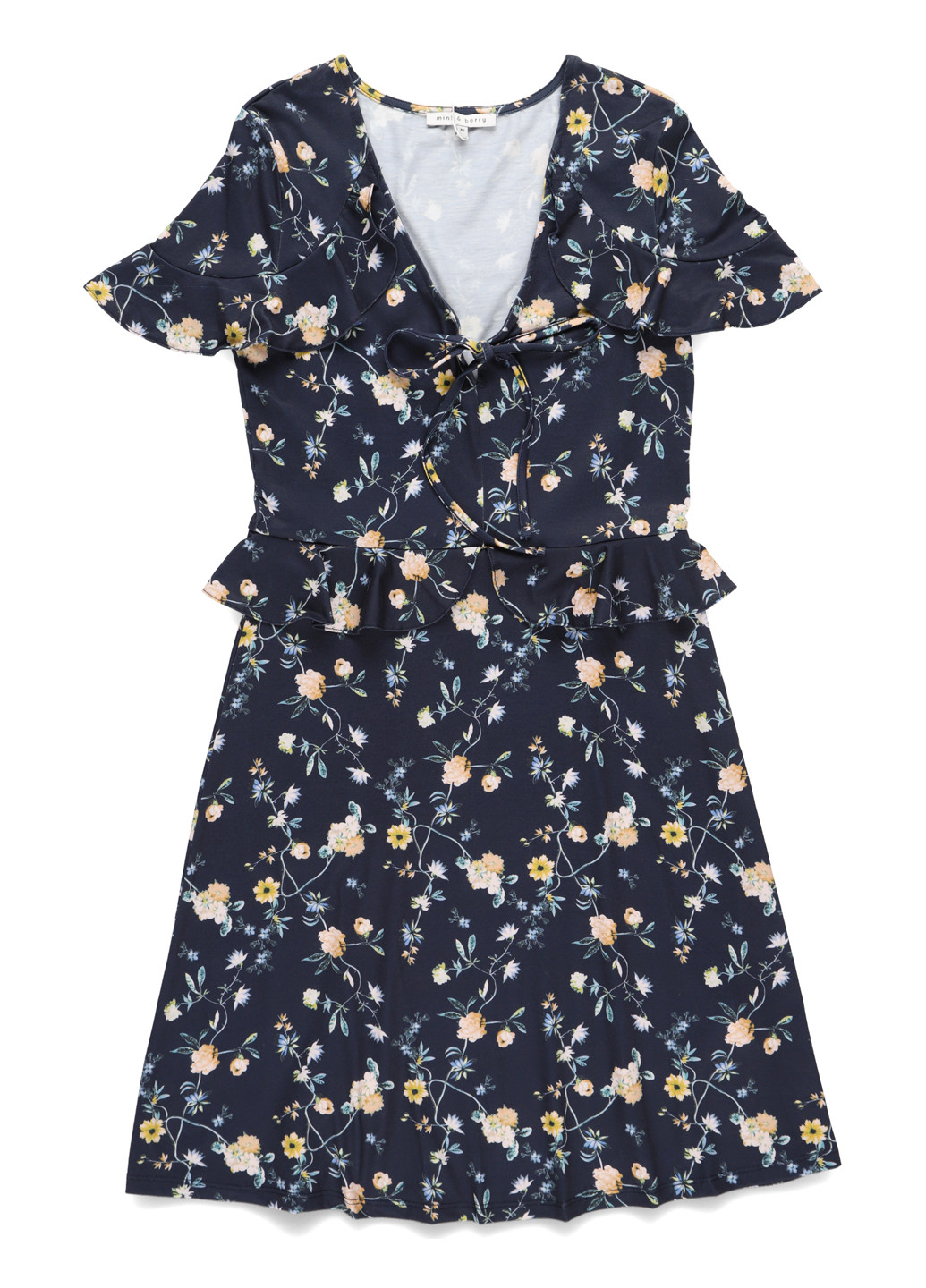 Темно-синее кэжуал платье а-силуэт MINT&BERRY с цветочным принтом