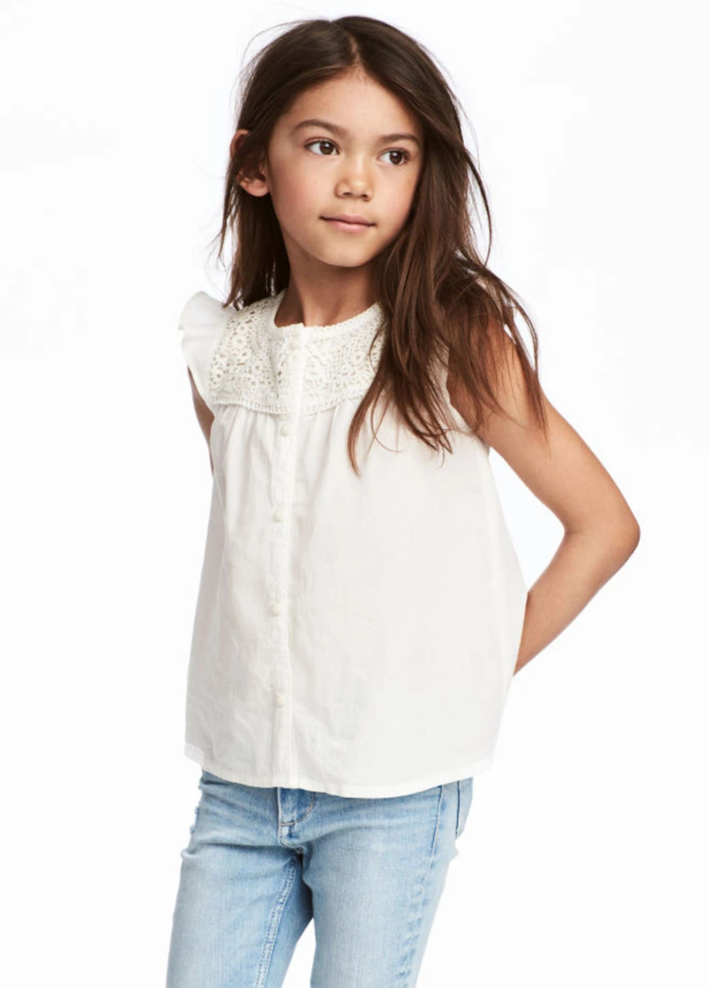 Молочная блузка с коротким рукавом H&M летняя