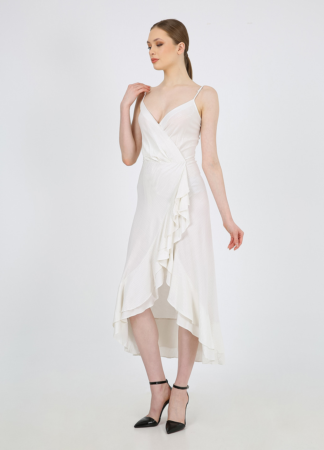 Светло-серое кэжуал платье на запах Casalini однотонное