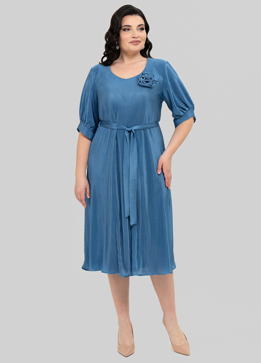 Светло-синее кэжуал платье клеш, плиссированное A'll Posa однотонное