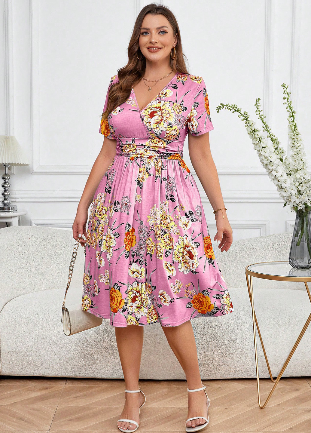 Рожева кежуал сукня а-силует SHEIN з квітковим принтом