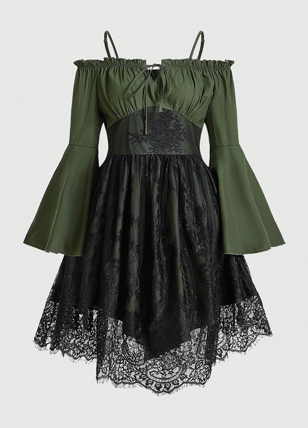 Оливковое (хаки) праздничный платье с открытыми плечами, клеш Romwe однотонное