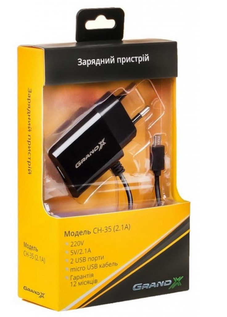 Зарядное устройство 5V 2,1A 2USB + micro USB Black (CH-35B) Grand-X (216637985)