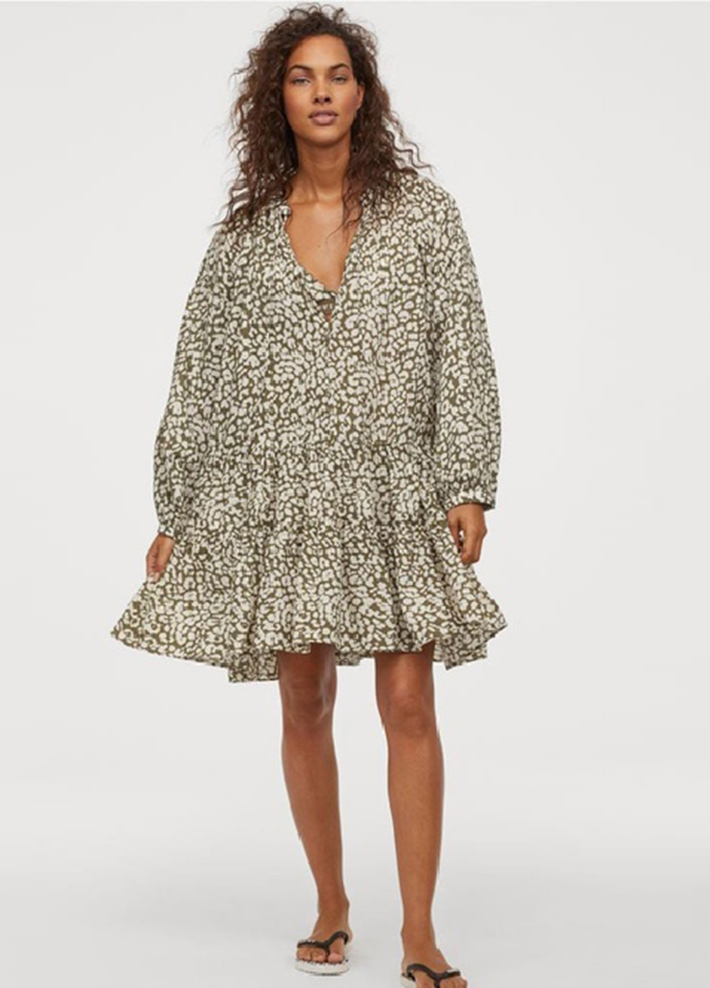 Оливковое (хаки) кэжуал платье оверсайз H&M леопардовый