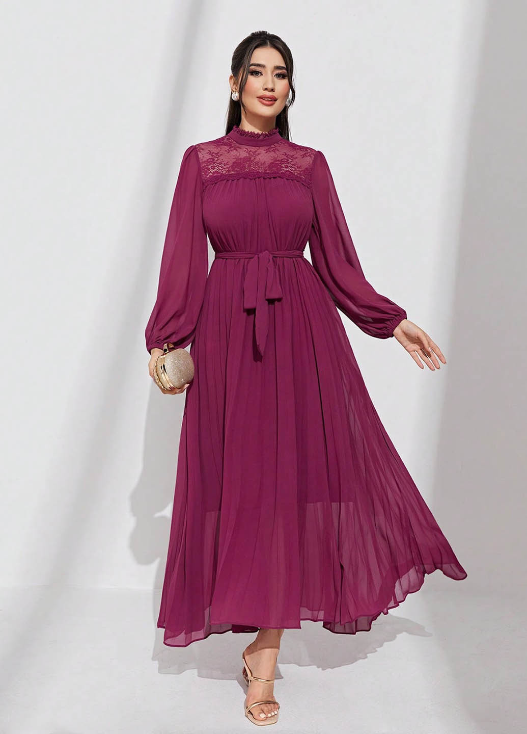 Бордова кежуал, святковий сукня кльош SHEIN однотонна