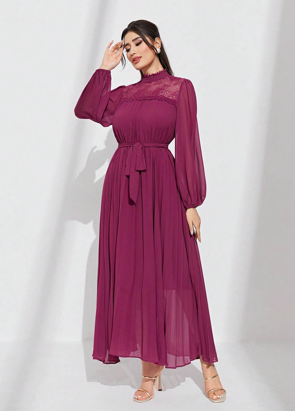 Бордова кежуал, святковий сукня кльош SHEIN однотонна