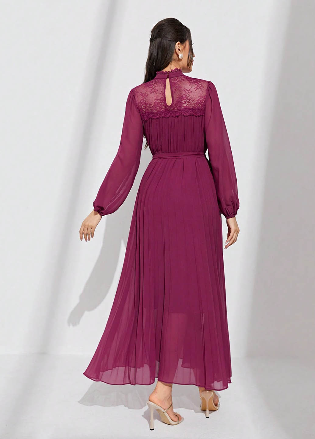 Бордова кежуал, святковий сукня кльош SHEIN однотонна