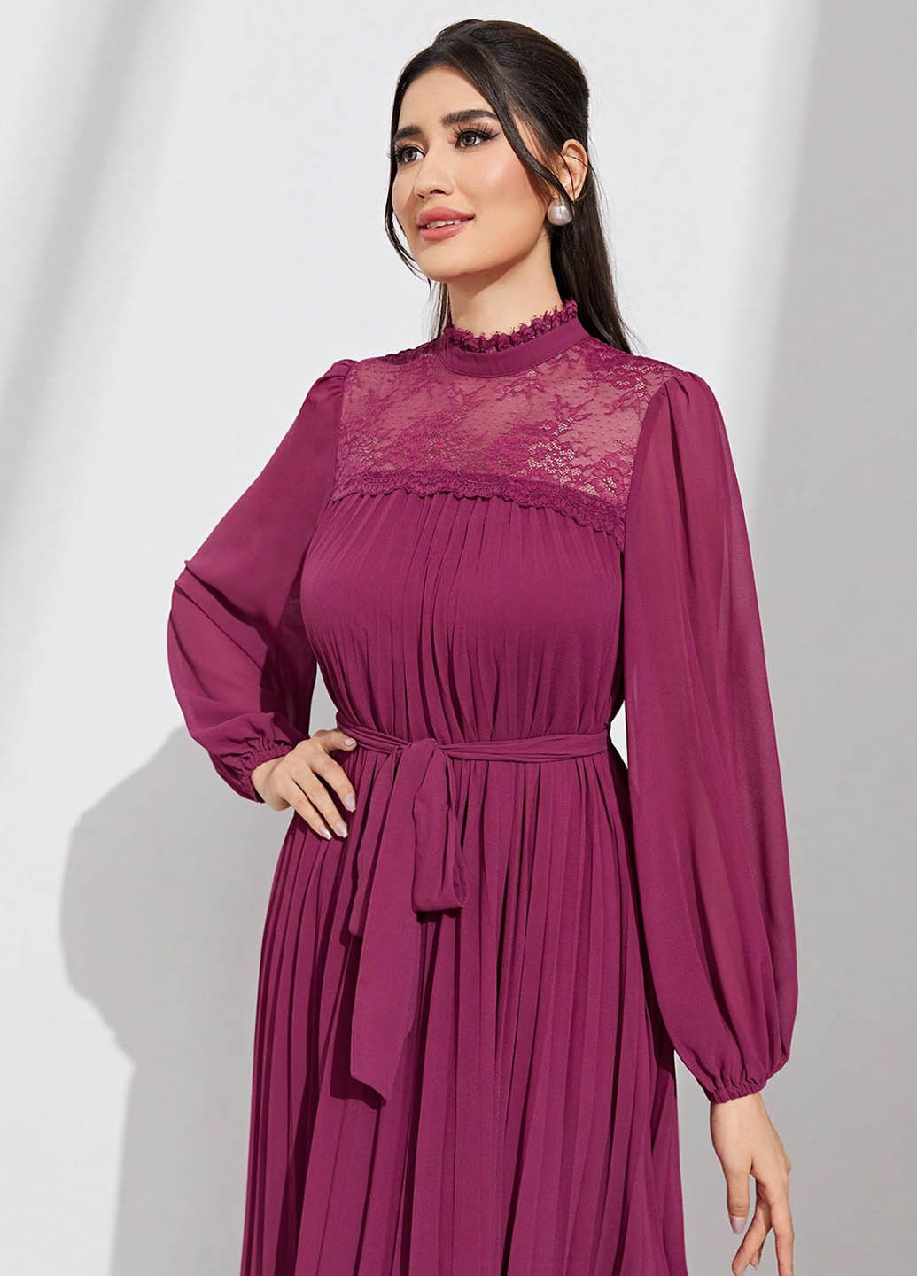 Бордова кежуал, святковий сукня кльош SHEIN однотонна