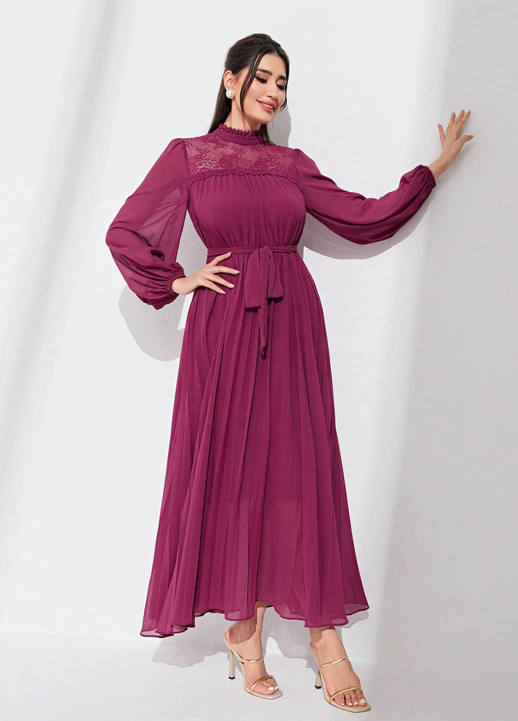 Бордова кежуал, святковий сукня кльош SHEIN однотонна