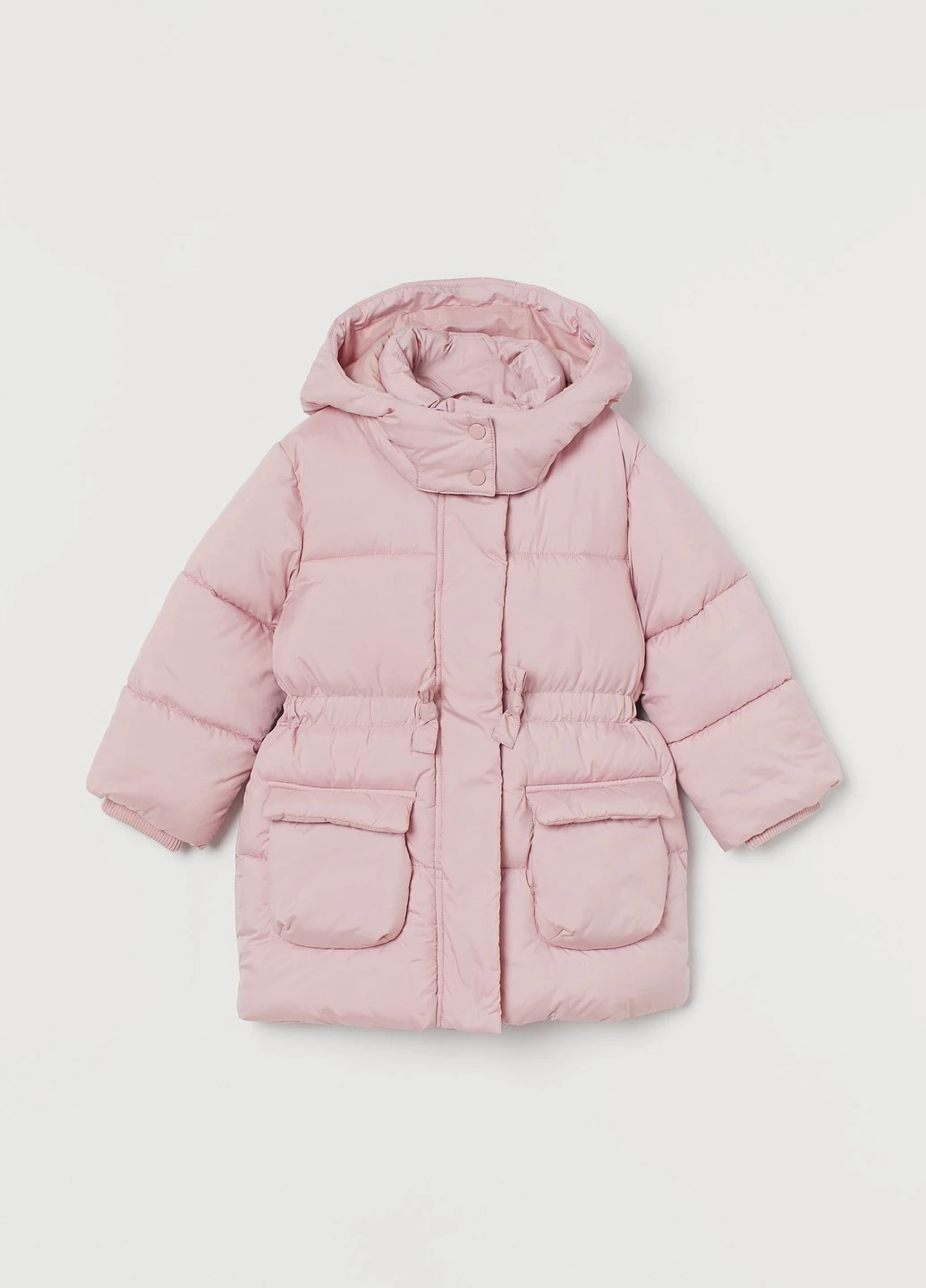 Светло-розовая зимняя утепленное пальто с капюшоном H&M