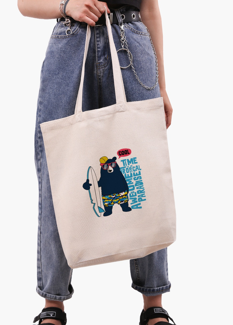 Эко сумка шоппер белая Крутой Медведь (Cool Bear) (9227-2067-WTD) Еко сумка шоппер біла 41*39*8 см MobiPrint (215977411)