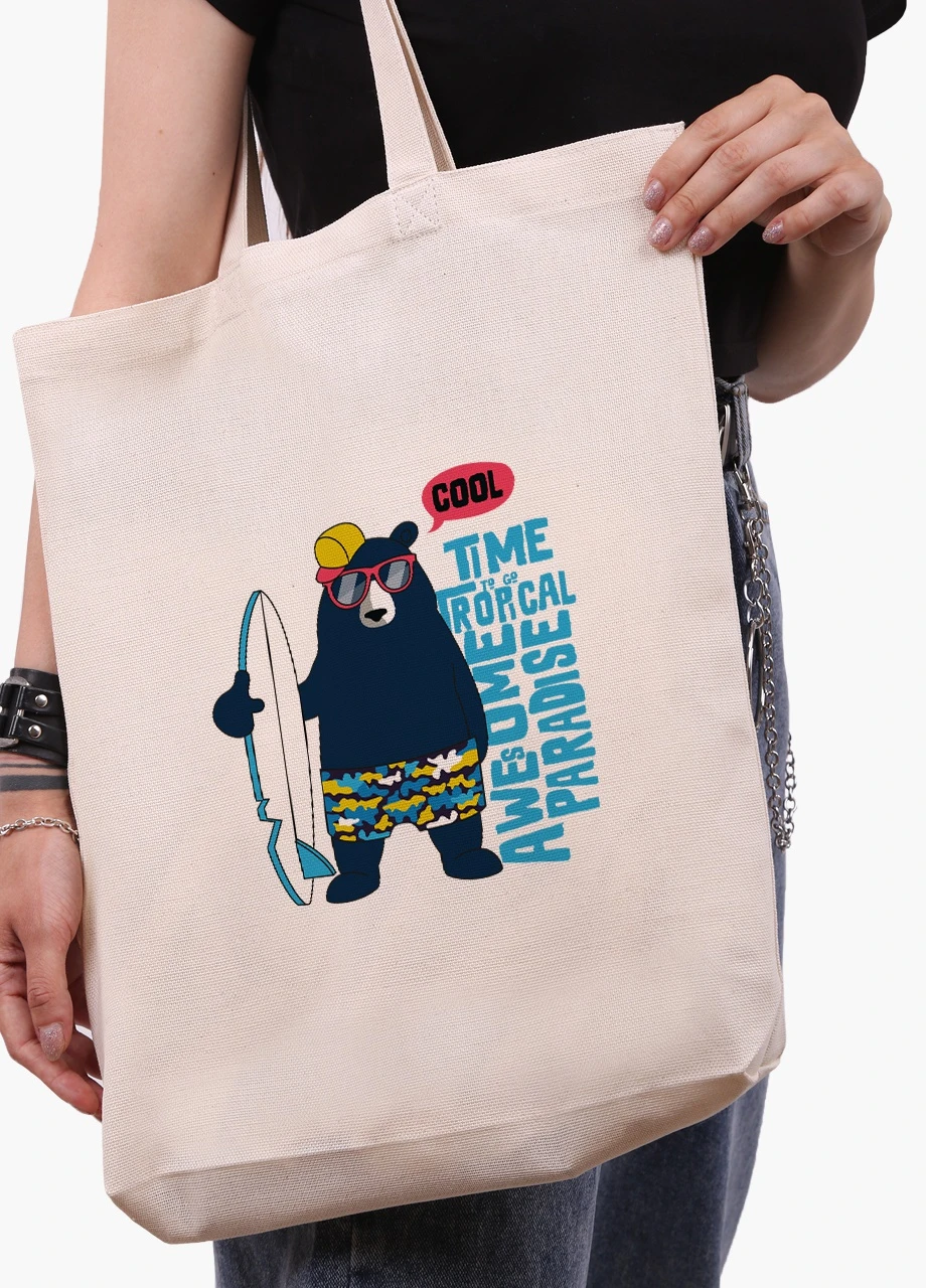 Эко сумка шоппер белая Крутой Медведь (Cool Bear) (9227-2067-WTD) Еко сумка шоппер біла 41*39*8 см MobiPrint (215977411)