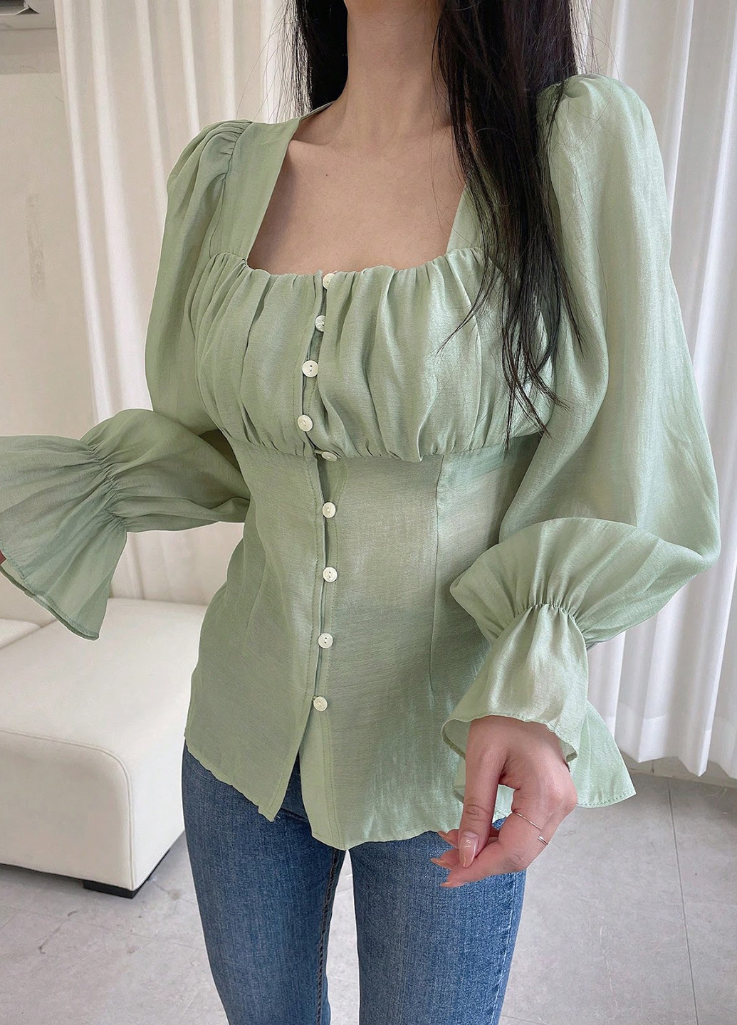 Светло-бирюзовая блуза SHEIN