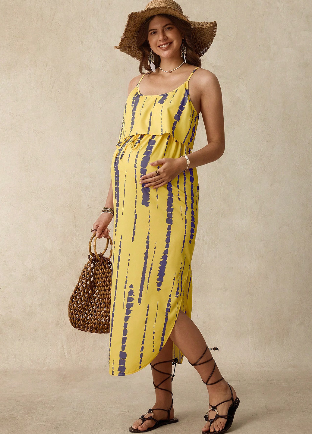 Желтое кэжуал платье платье-майка SHEIN с абстрактным узором