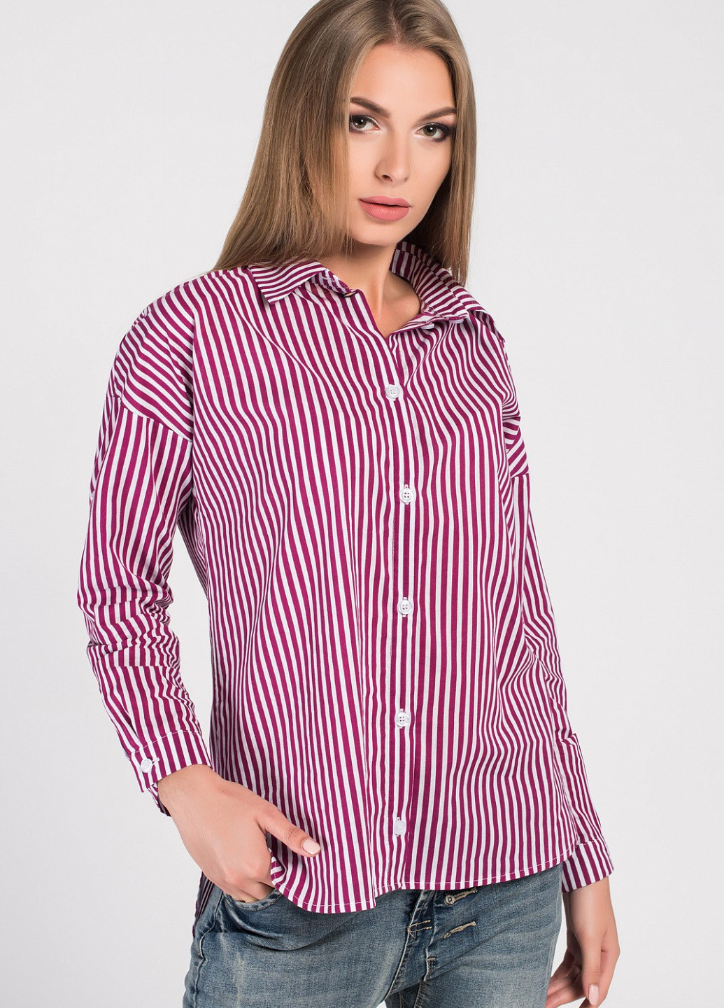 Светло-бордовая кэжуал рубашка в полоску Carica