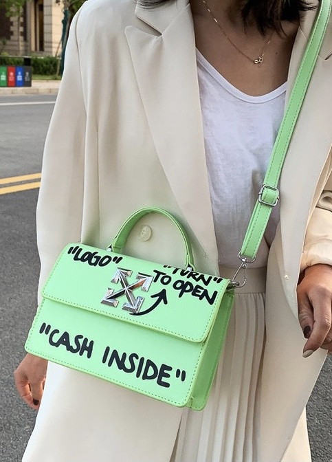 Жіноча класична сумка крос-боді через плече CASH INSIDE зелена салатова NoName (251204316)