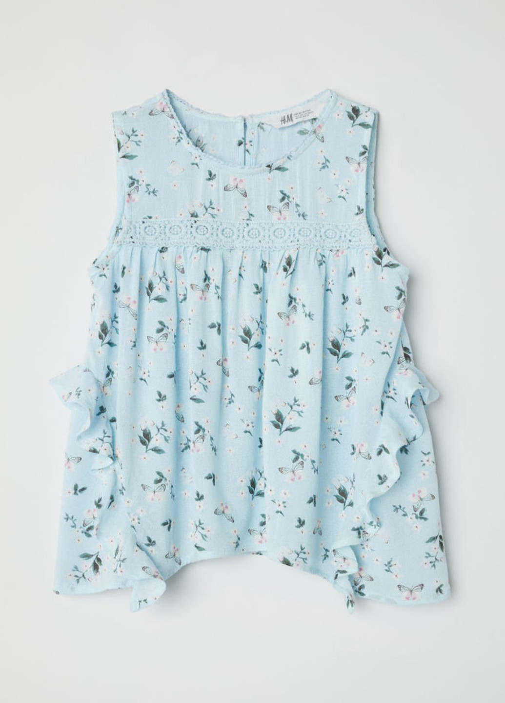 Голубая цветочной расцветки блузка H&M летняя