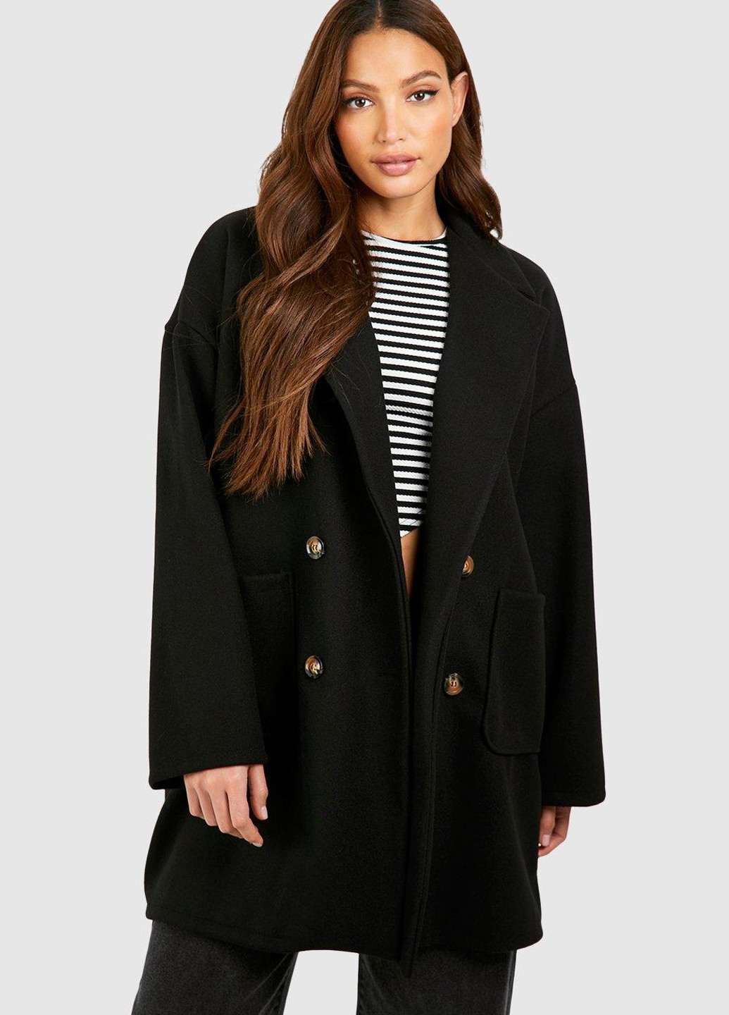 Чорне демісезонне Пальто двобортне Boohoo