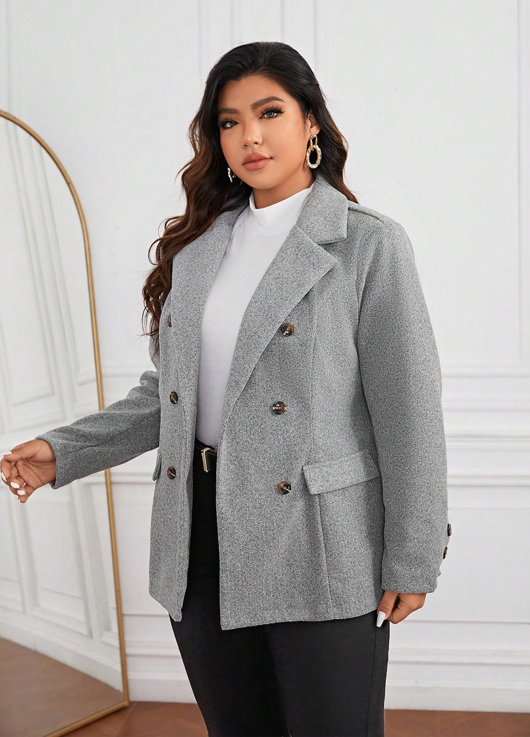 Сіре Кежуал, Діловий півпальто двобортне SHEIN меланж