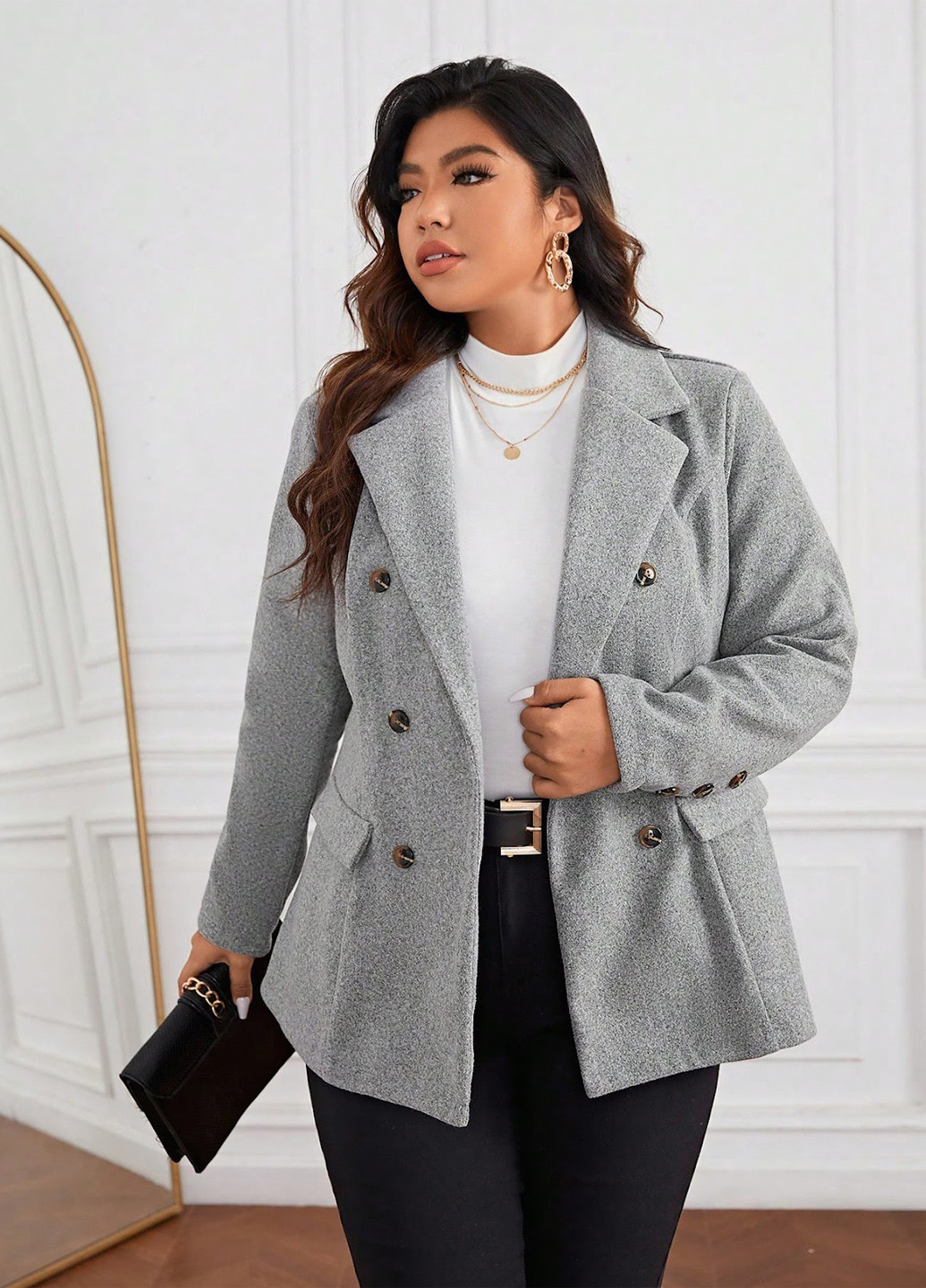 Сіре Кежуал, Діловий півпальто двобортне SHEIN меланж