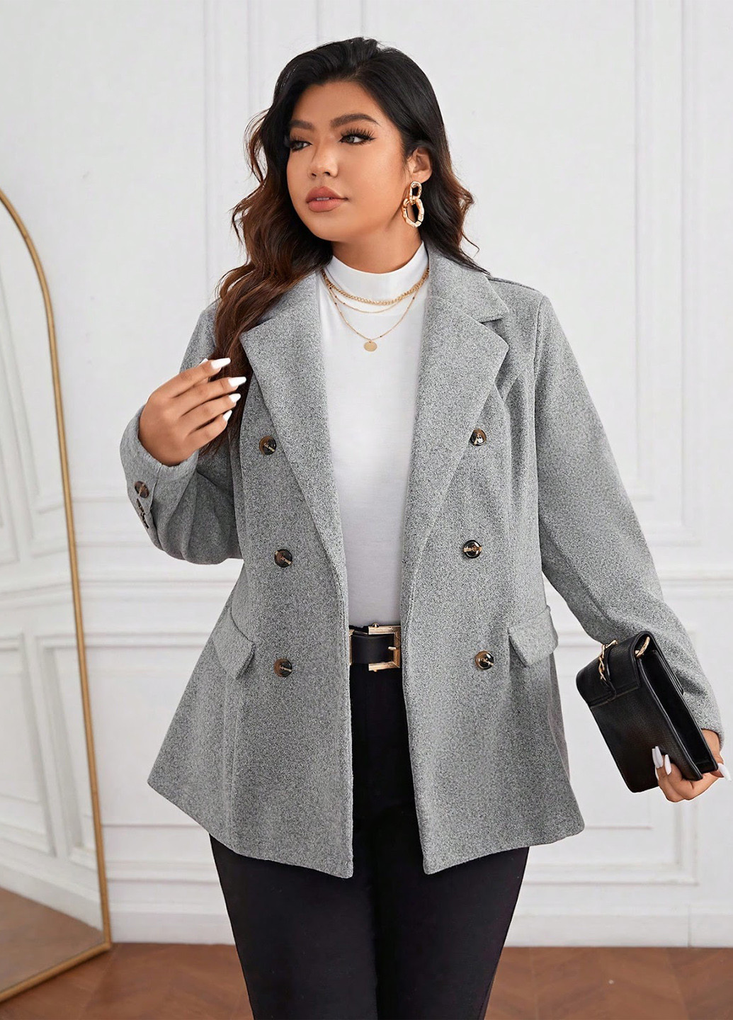 Сіре Кежуал, Діловий півпальто двобортне SHEIN меланж