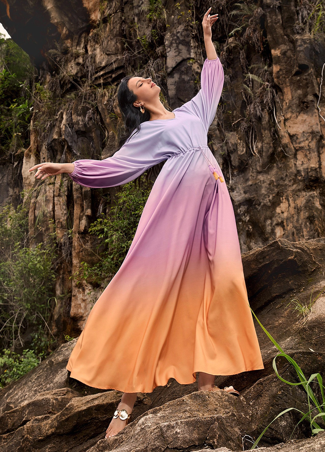 Комбинированное вечернее, кэжуал платье клеш SHEIN градиентное ("омбре")