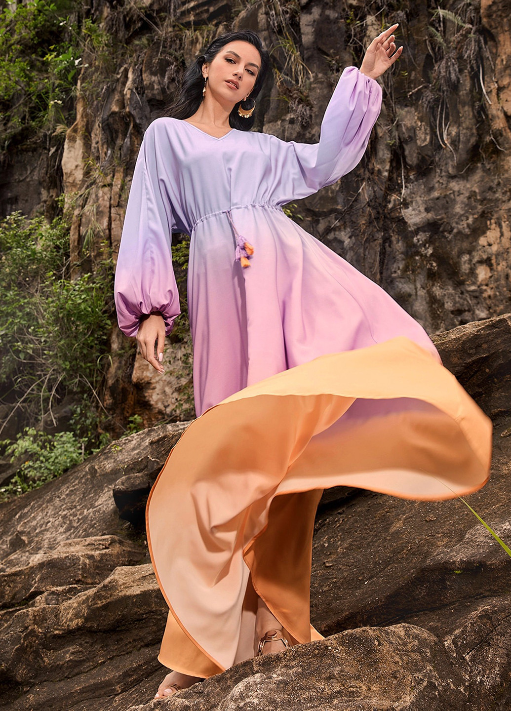 Комбинированное вечернее, кэжуал платье клеш SHEIN градиентное ("омбре")