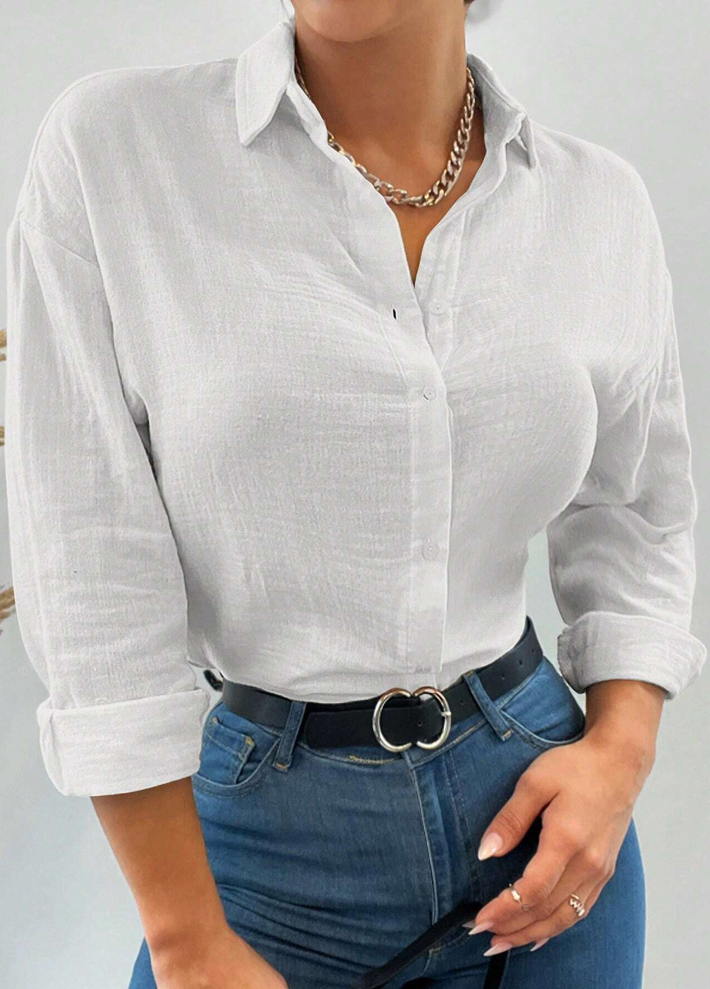 Белая кэжуал рубашка однотонная SHEIN