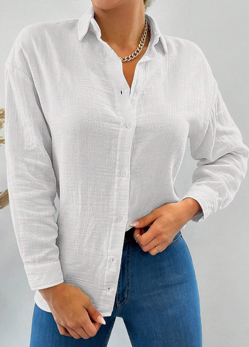 Белая кэжуал рубашка однотонная SHEIN
