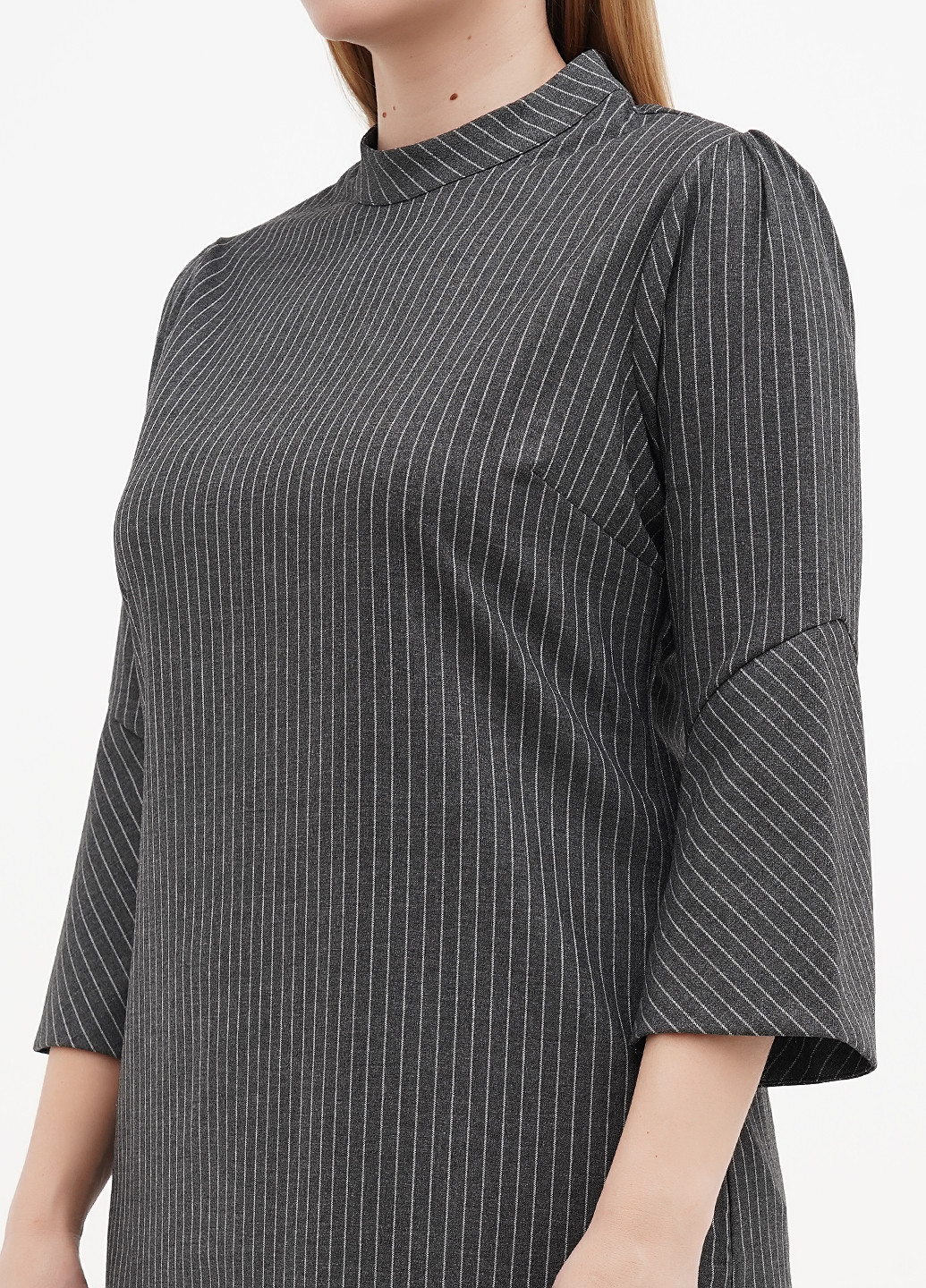 Темно-серое кэжуал платье а-силуэт Sassofono в полоску