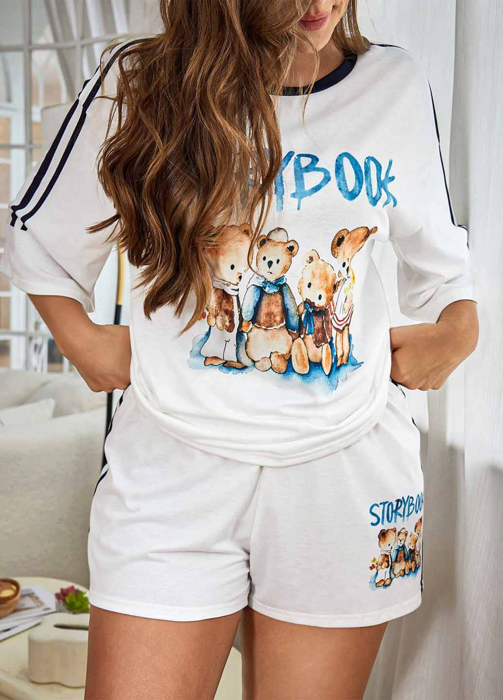 Біла всесезон піжама (футболка, шорти) футболка + шорти SHEIN