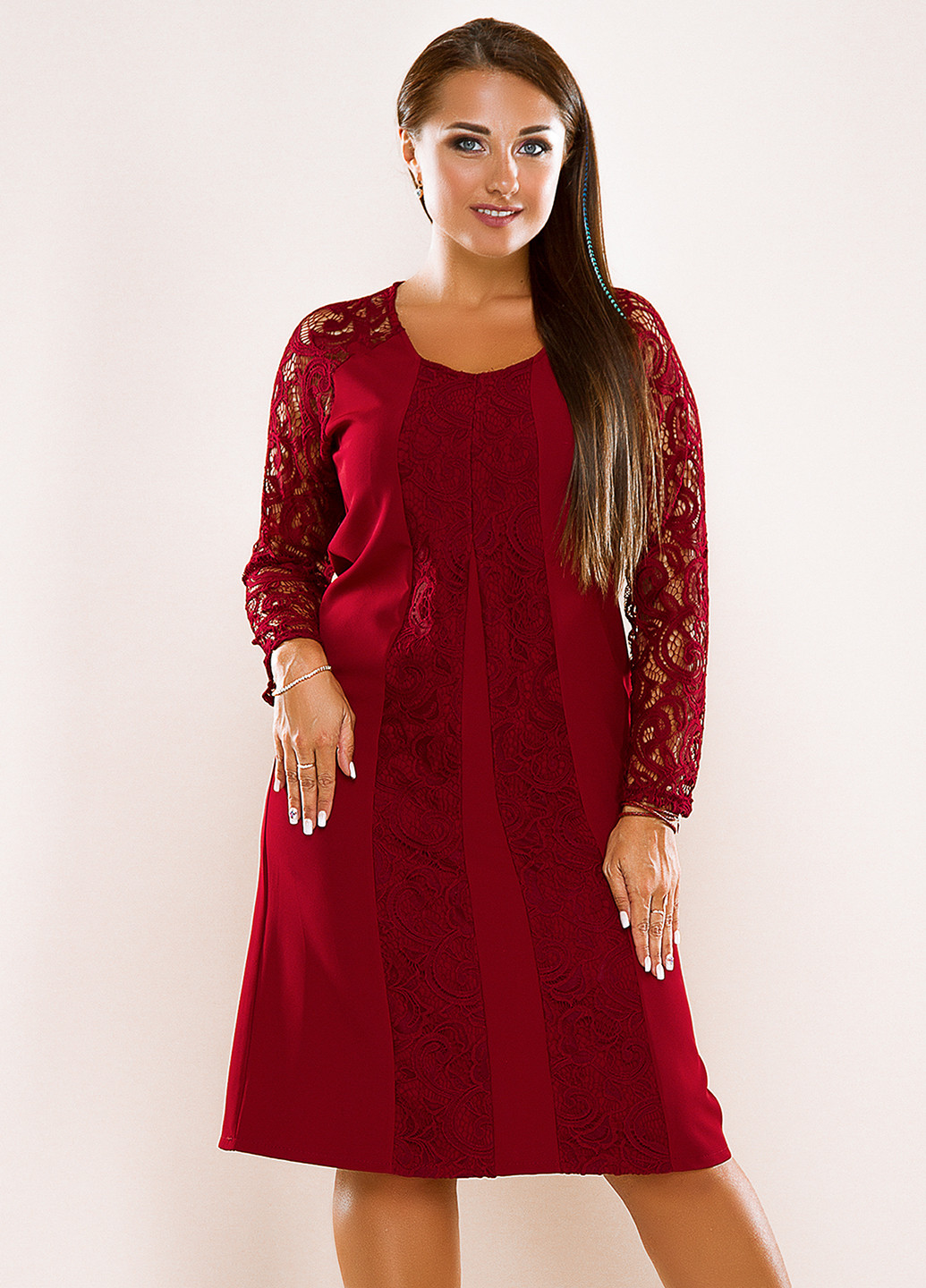 Бордовое кэжуал платье короткое Lady Style с абстрактным узором