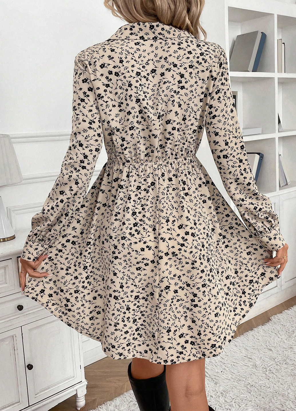 Комбинированное деловое, кэжуал платье клеш, рубашка SHEIN с цветочным принтом