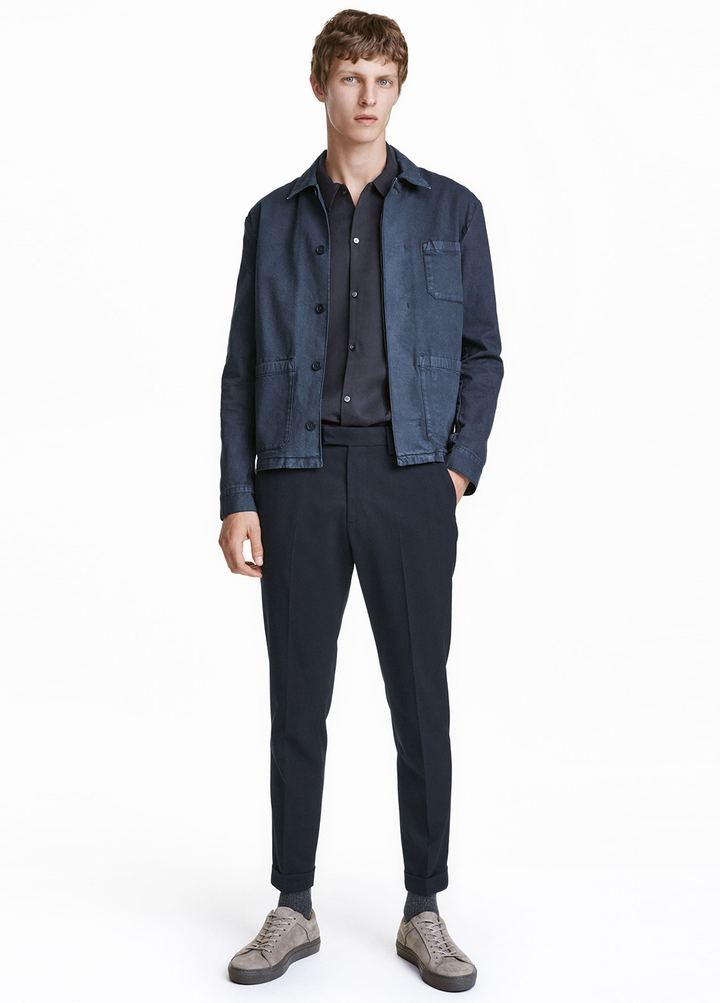 Темно-синие кэжуал демисезонные со средней талией брюки H&M