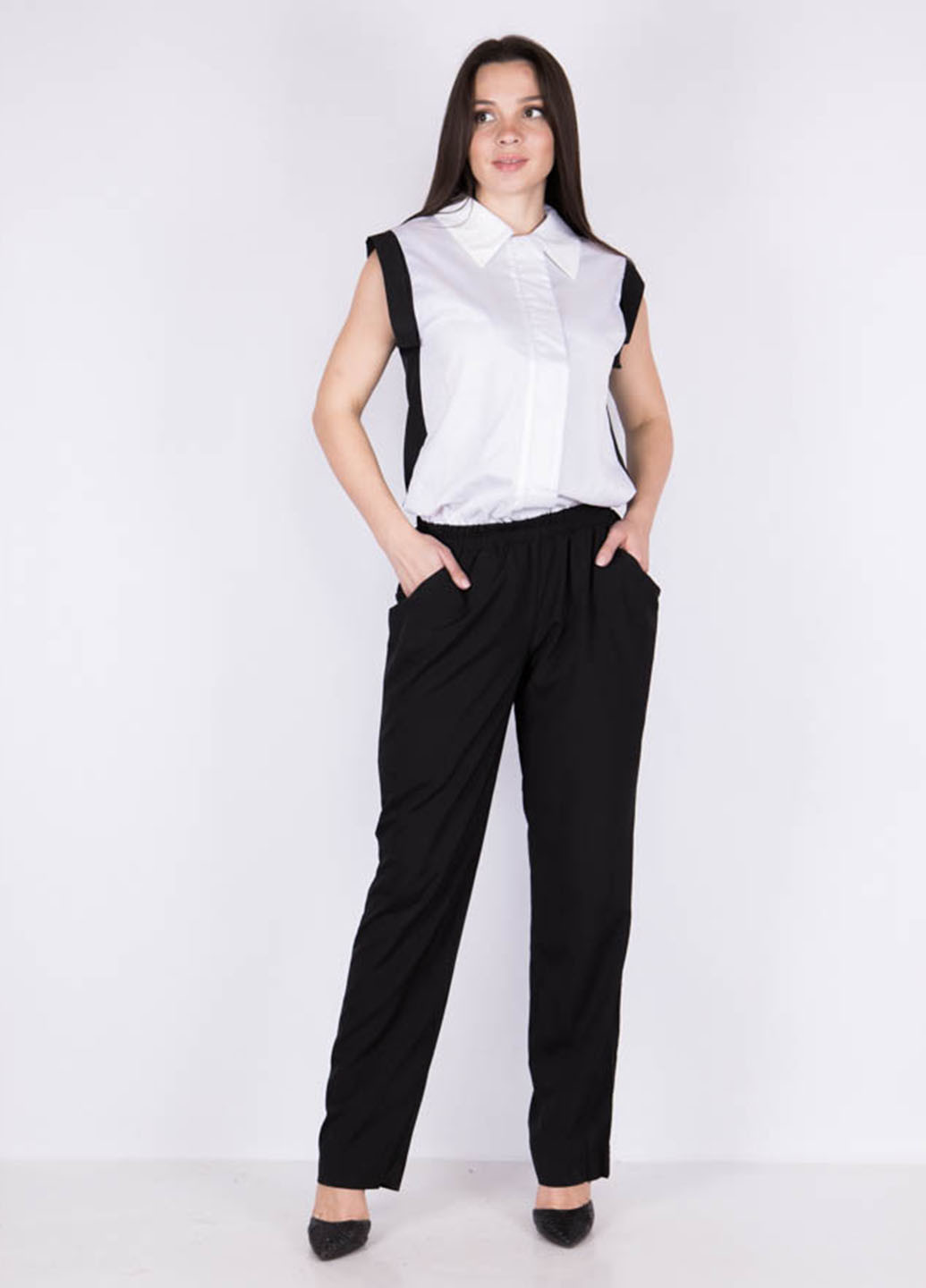Комбінезон Time of Style комбінезон-брюки однотонний чорно-білий кежуал бавовна