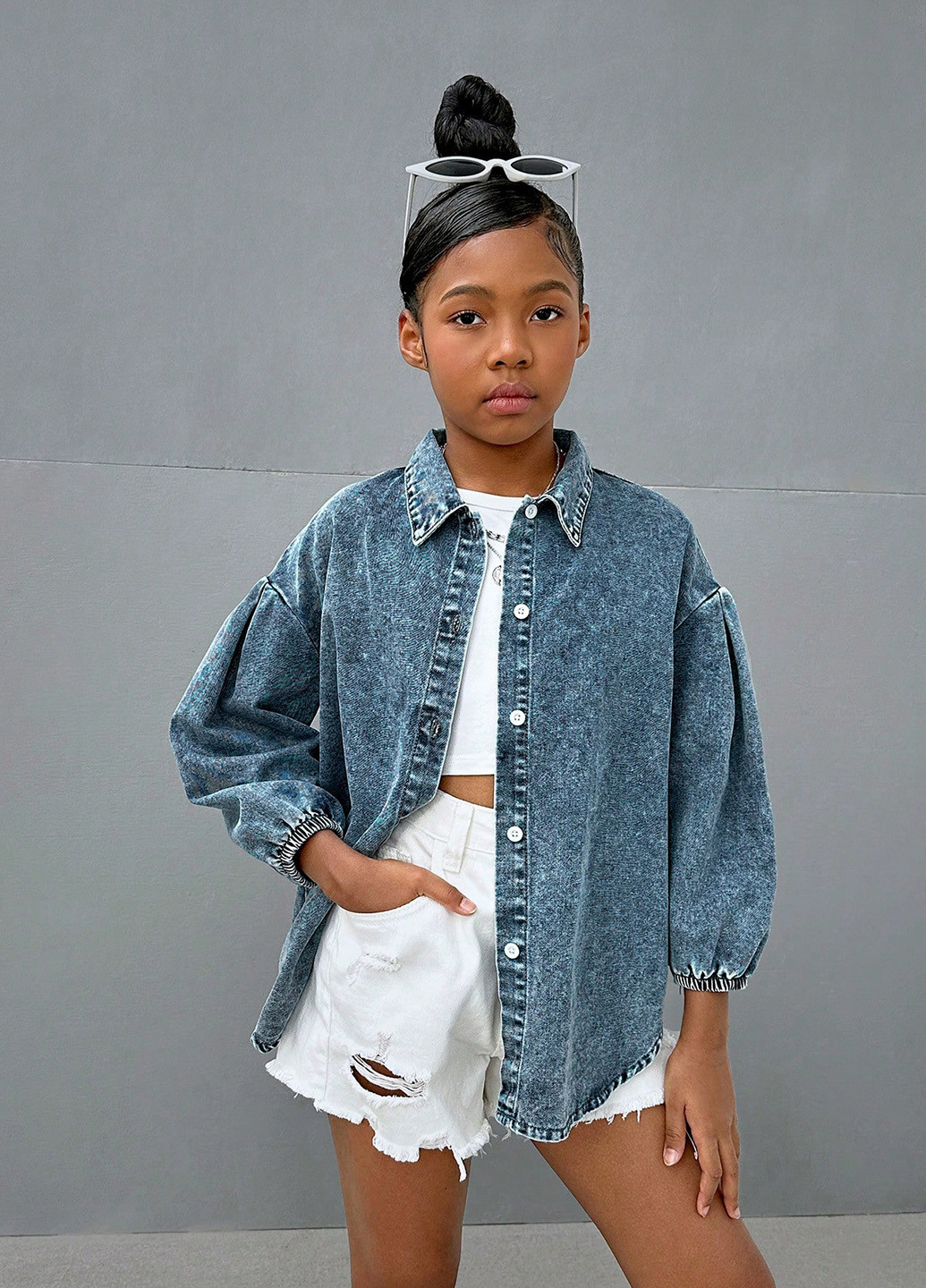 Темно-синяя джинсовая рубашка варенка SHEIN