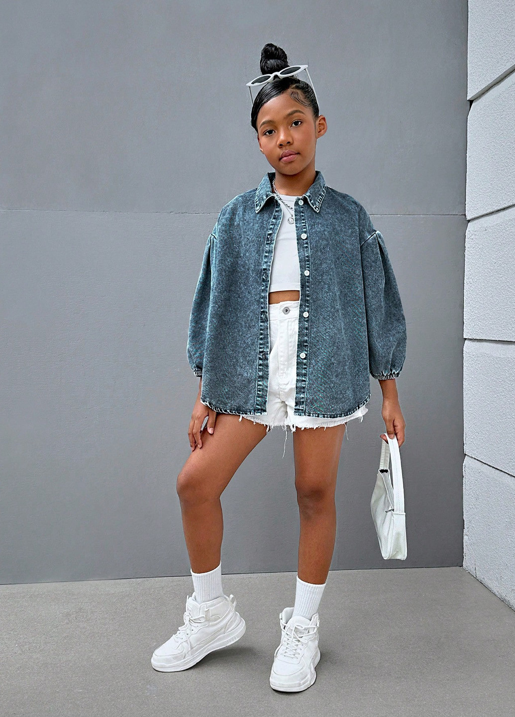 Темно-синяя джинсовая рубашка варенка SHEIN