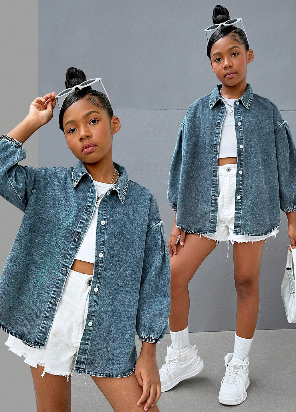 Темно-синяя джинсовая рубашка варенка SHEIN