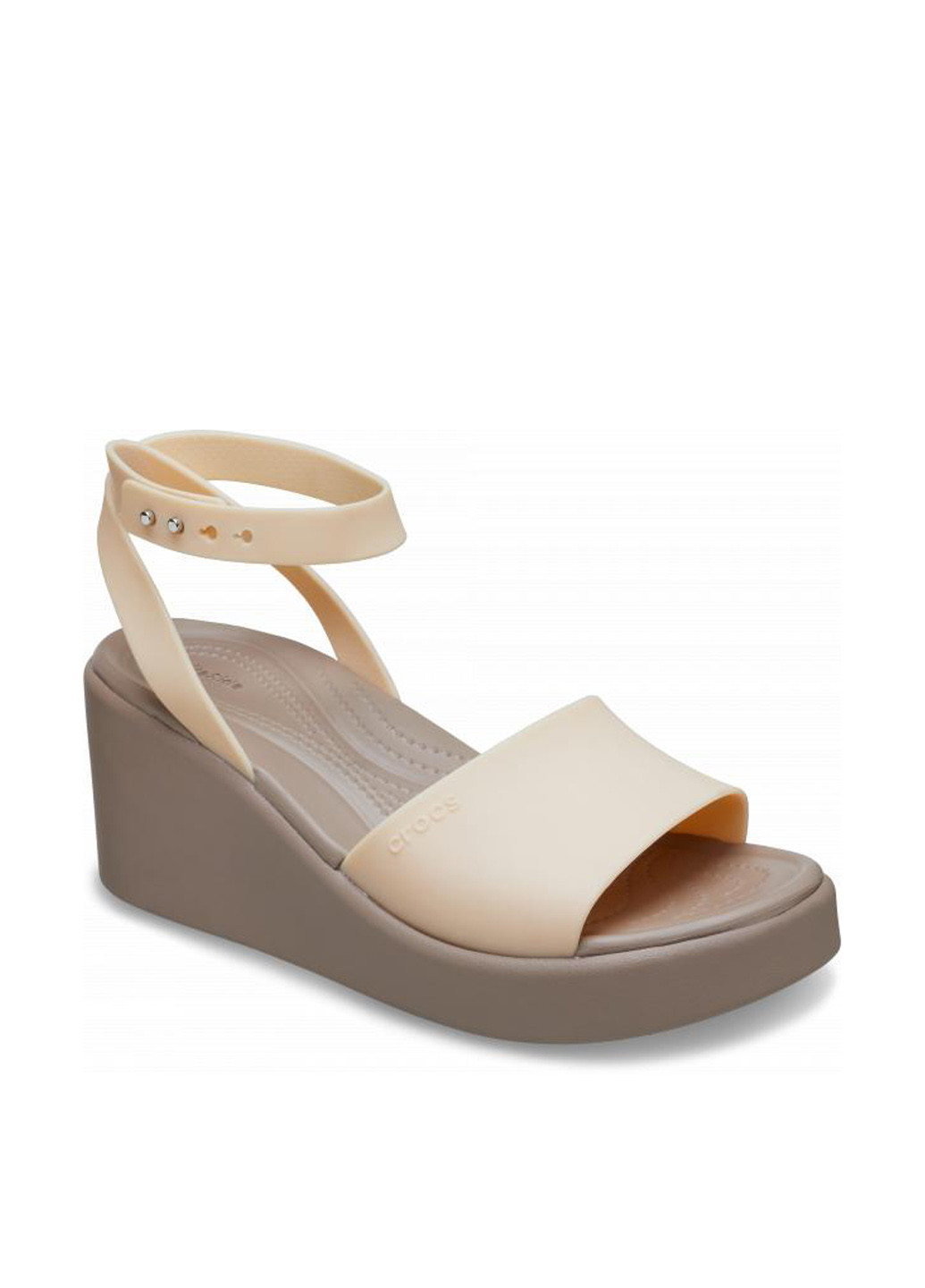 Бежевые босоножки Crocs на кнопках