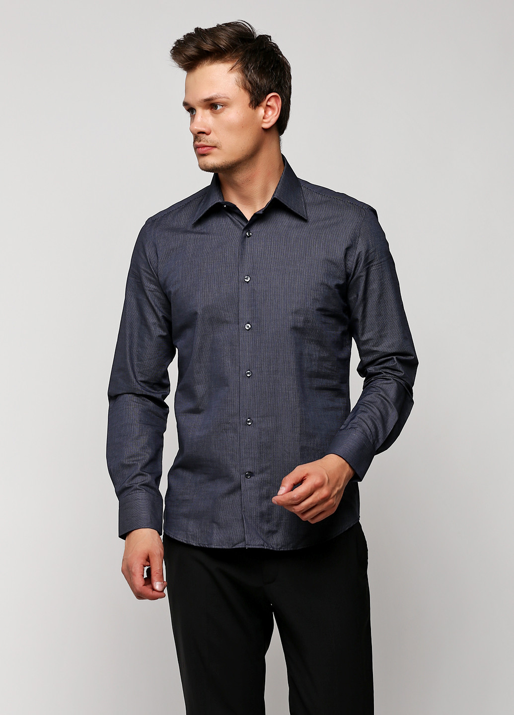 Темно-синяя кэжуал рубашка в полоску Valentino с длинным рукавом