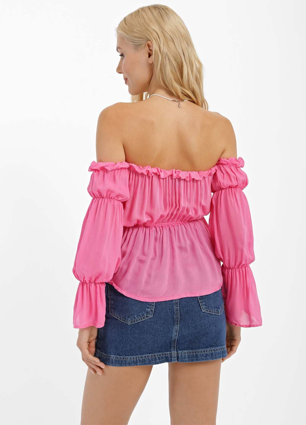 Розовая блуза с баской Trend Alacati Stili