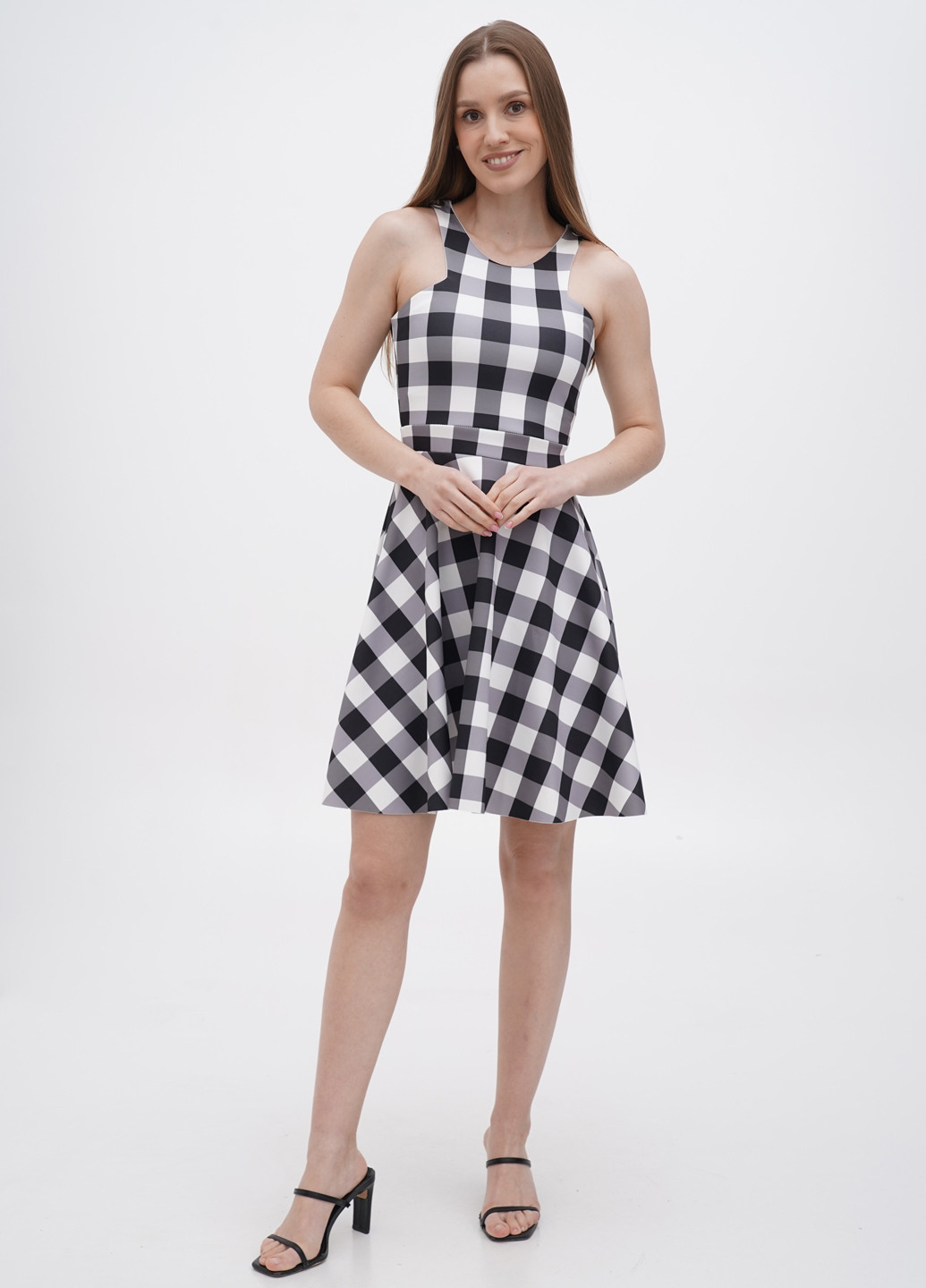 Черно-белое кэжуал платье клеш Gossip в клетку