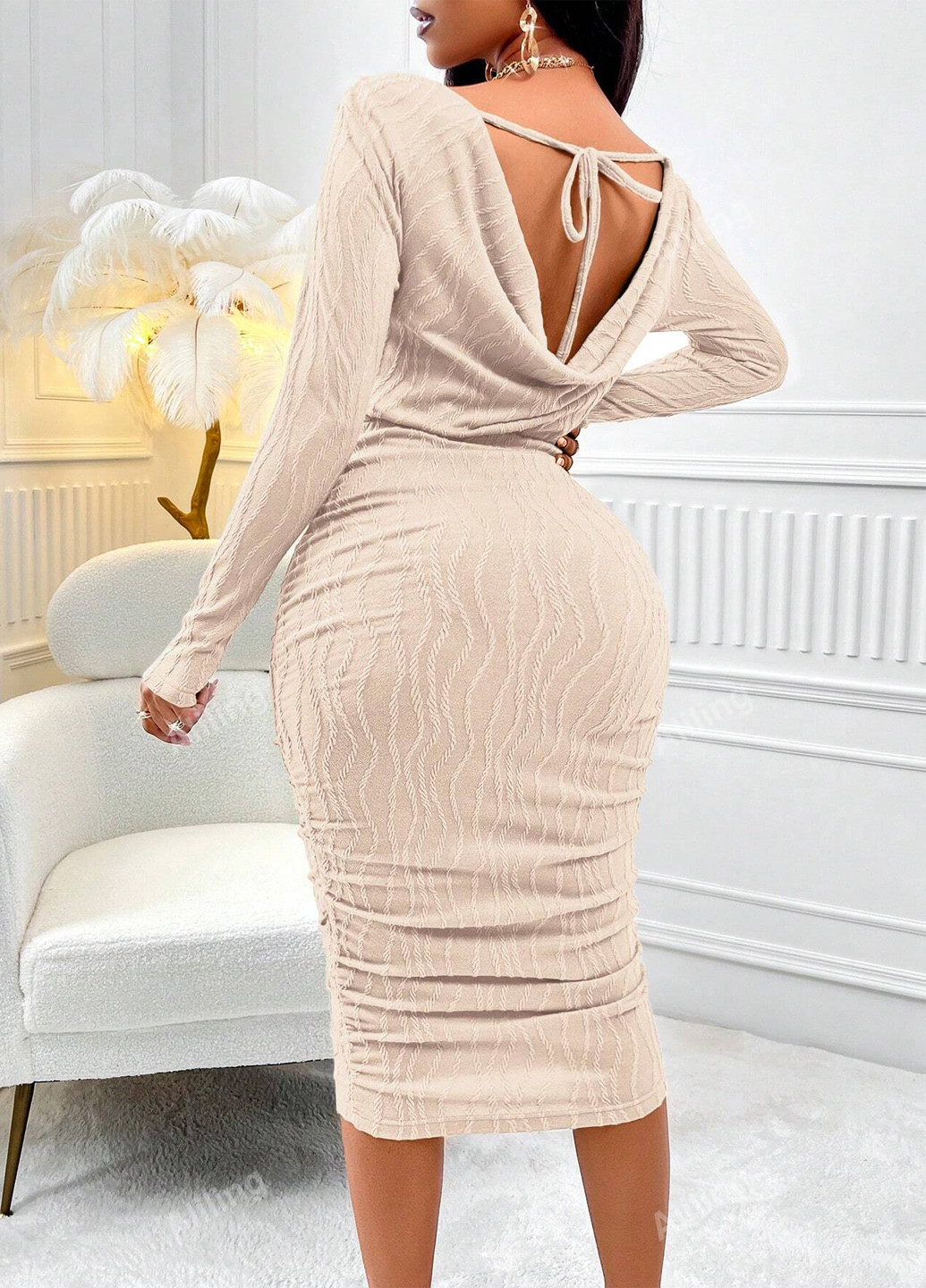 Кремовое кэжуал платье футляр SHEIN однотонное