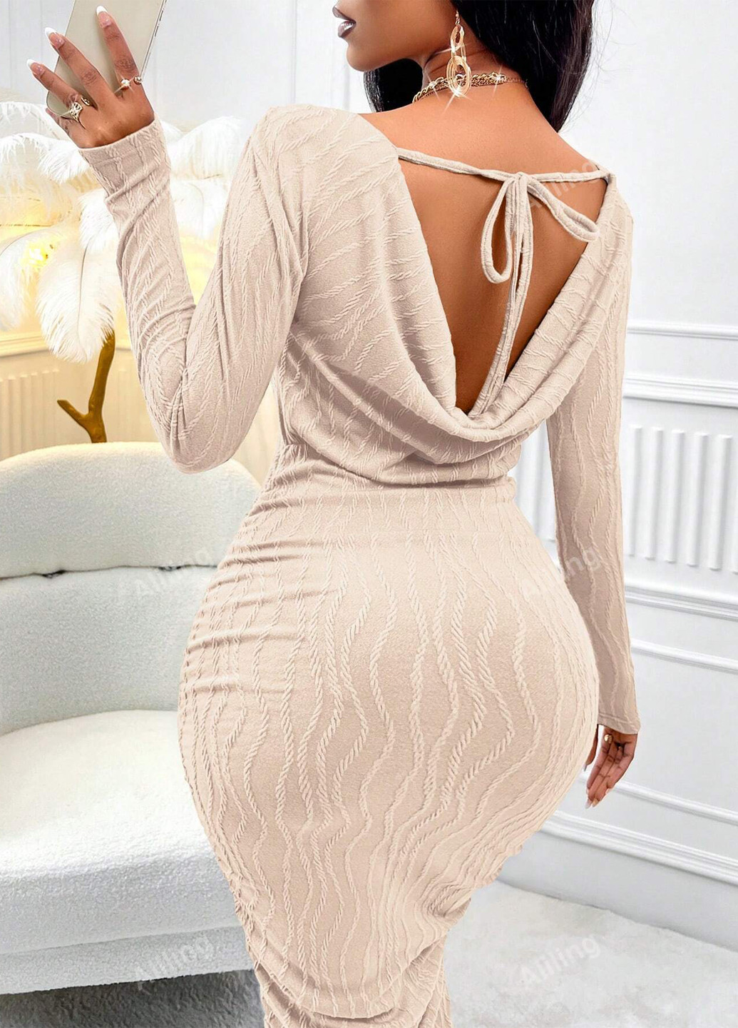 Кремовое кэжуал платье футляр SHEIN однотонное