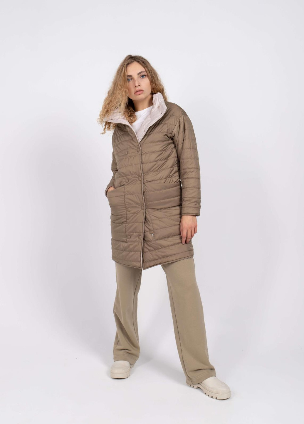 Оливковая зимняя двусторонняя женская куртка Feel and Fly Bethany Short Olive / Ivory