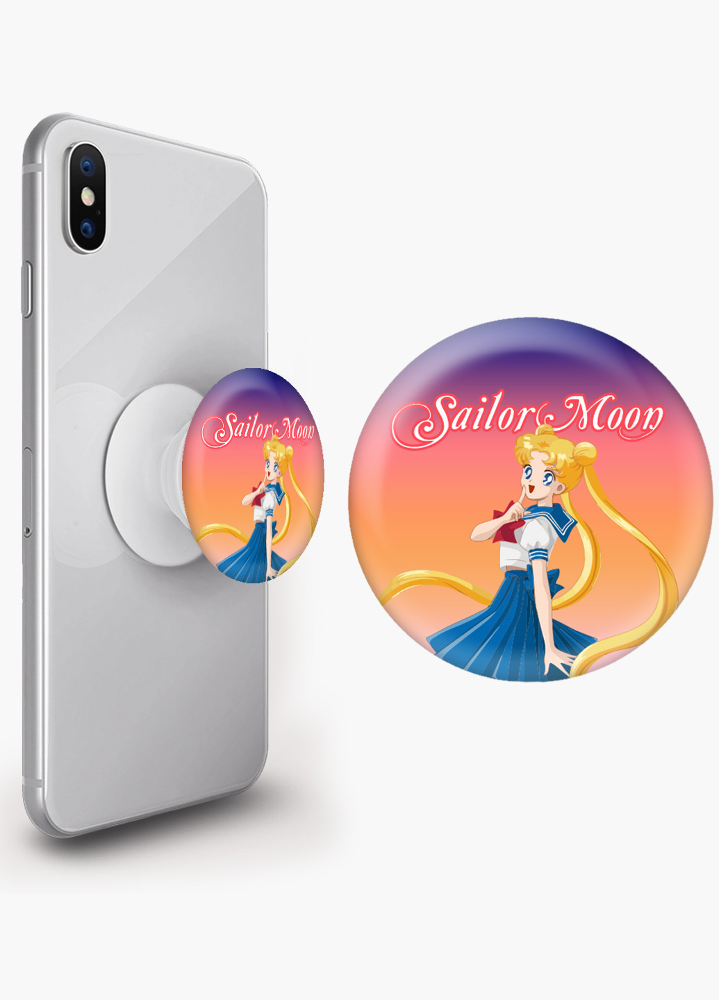 Попсокет (Popsockets) держатель для смартфона Сейлор Мун (Sailor Moon) (8754-2928) Черный MobiPrint (229014753)